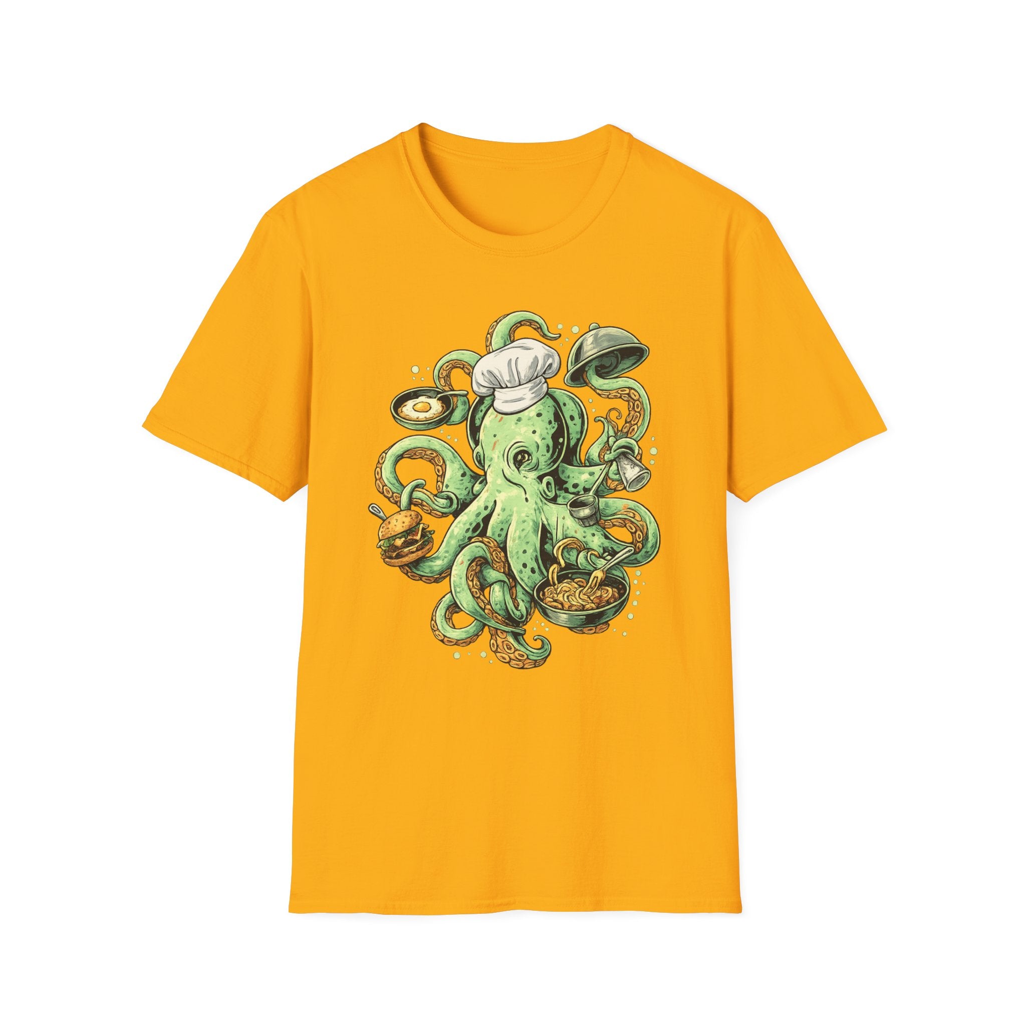 Chef Octopus Culinary Illustration T-Shirt | Risqué Nautical Cooking Design
