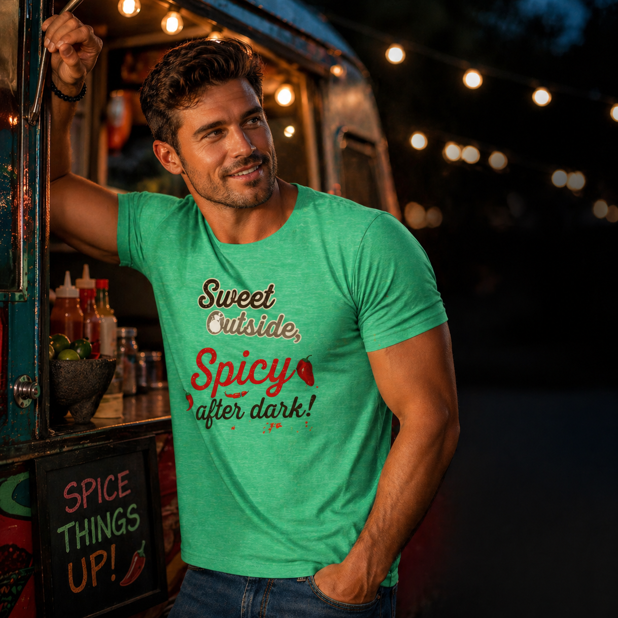 Sweet Outside Spicy After Dark T-Shirt — Funny Chef Graphic Tee