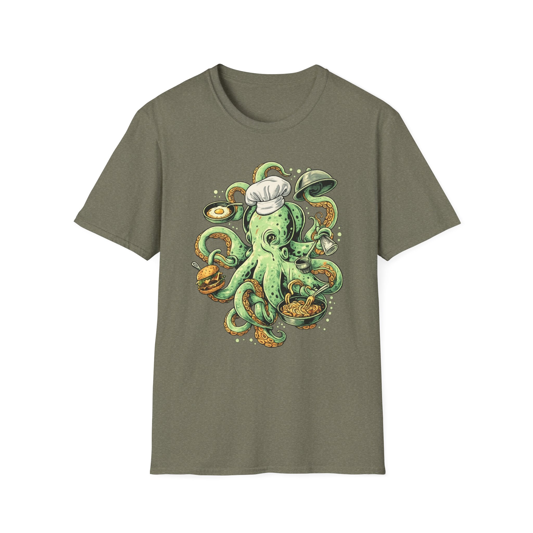 Chef Octopus Culinary Illustration T-Shirt | Risqué Nautical Cooking Design