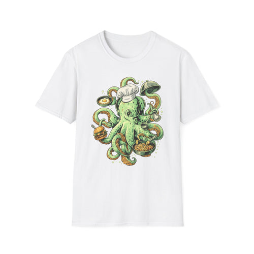Chef Octopus Culinary Illustration T-Shirt | Risqué Nautical Cooking Design